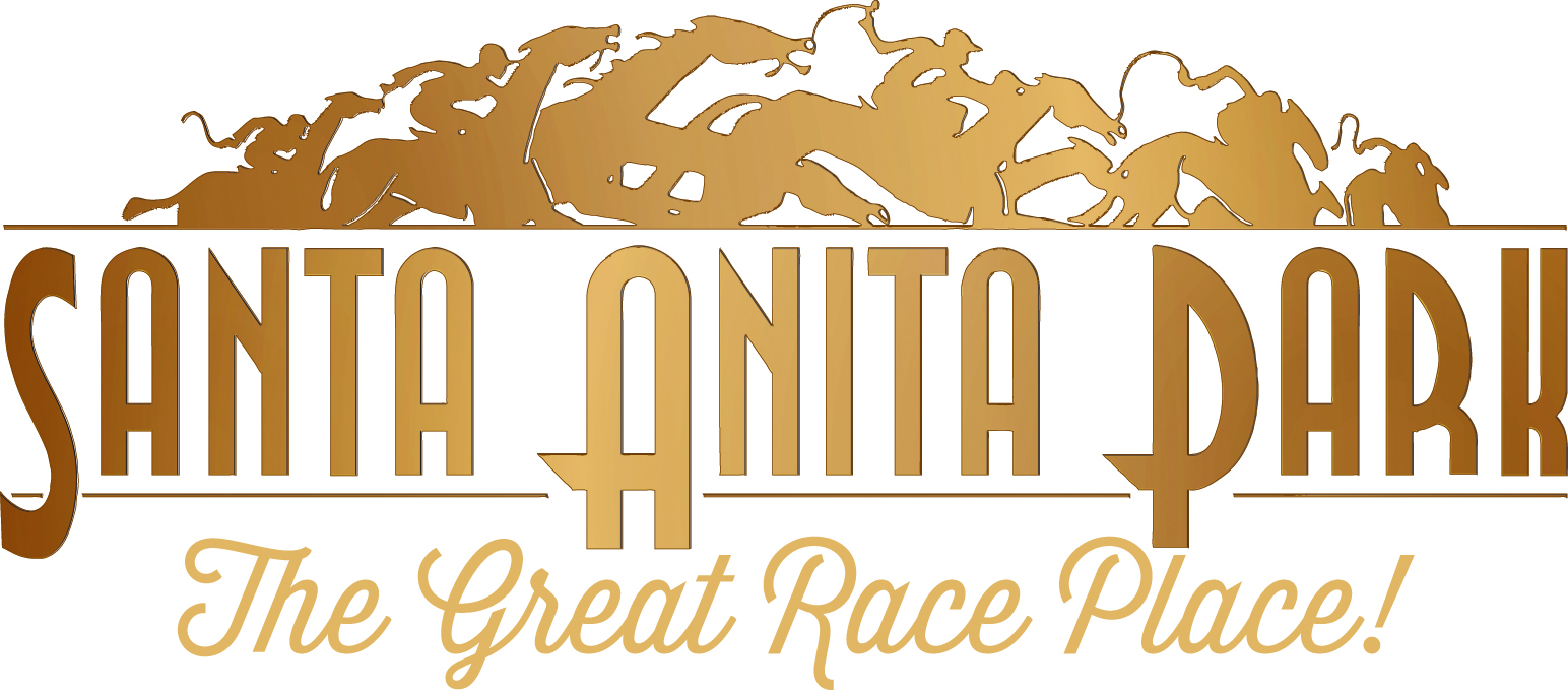 Logo of Santa Anita Park featuring stylized horse racing figures and text.