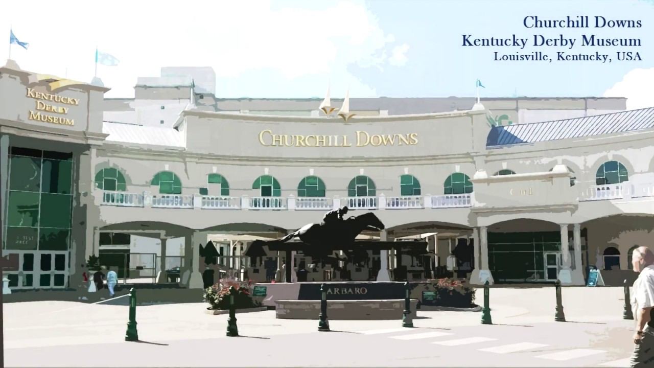 Entrance of Churchill Downs featuring the Kentucky Derby Museum in Louisville, Kentucky.