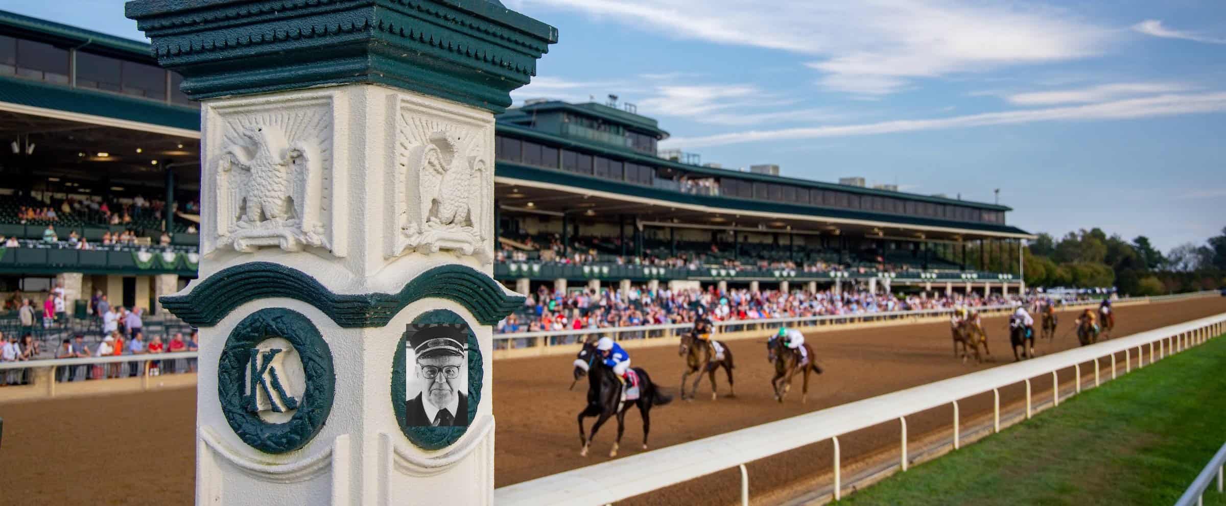 Horse racing scene at Keeneland with spectators and jockeys in action, showcasing the excitement of the event.